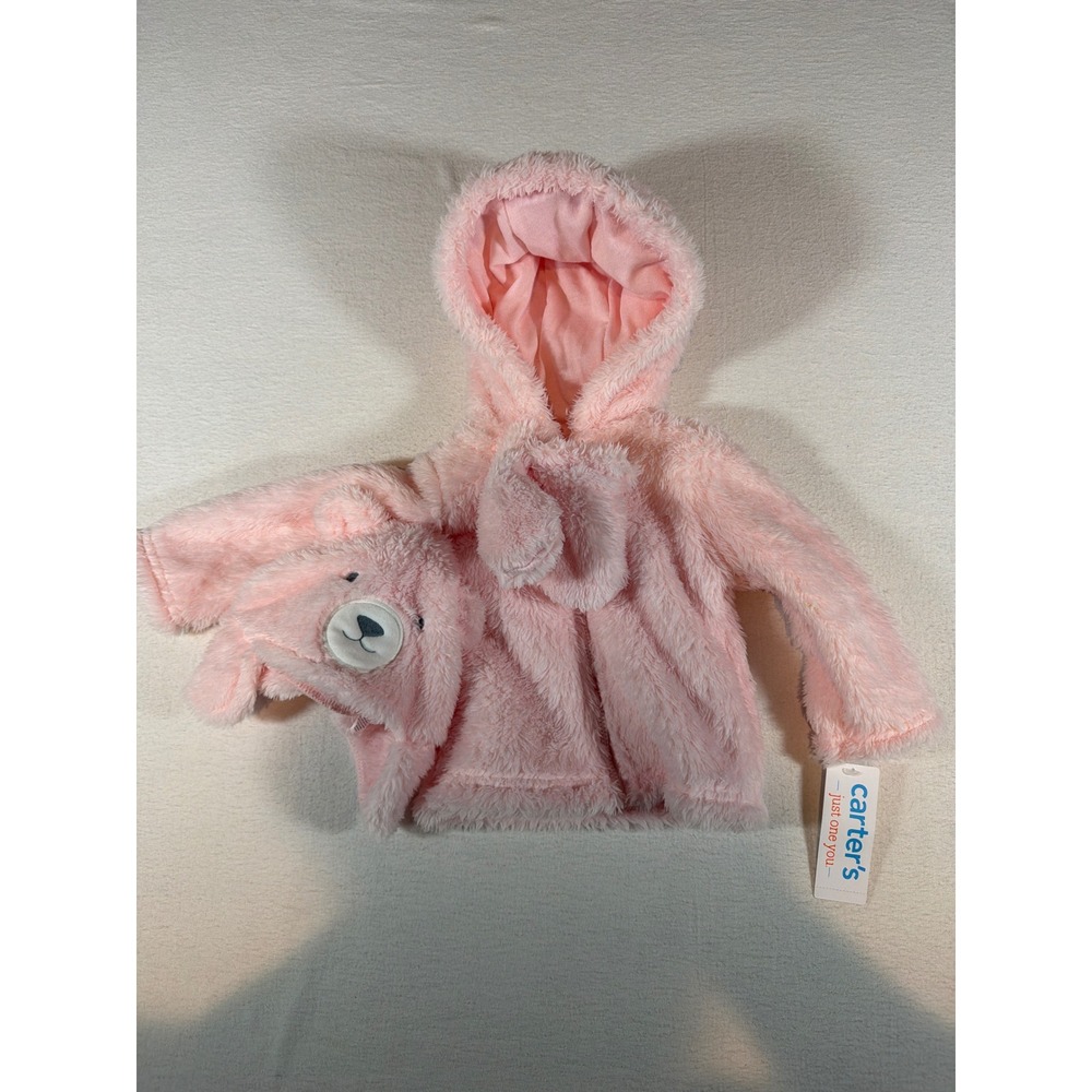 Carters Just One You Pink Faux Fur Hooded Jacket and Bear Hat Set Kids 3M K2